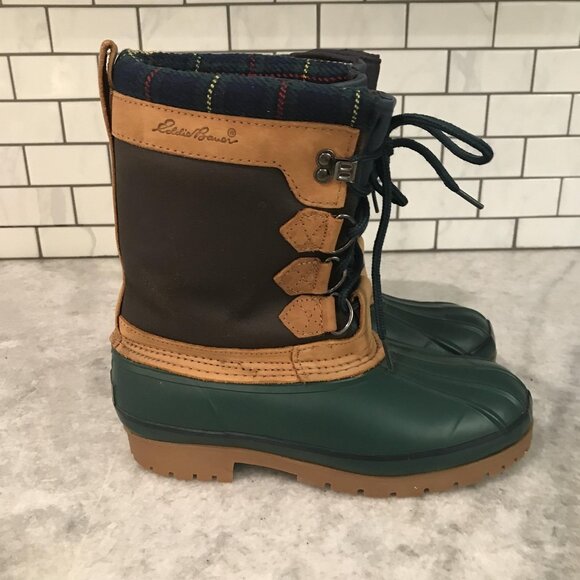 Eddie Bauer Boots Womens Size 8M Green Duck Waterproof Insulated Winter Leather - Picture 1 of 10